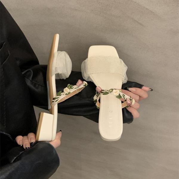 Fashion Shoes Slippers Casual Square Heel Pink Slides Slipers Women Luxury Block Summer 2025 Scandals Toe Shoes Ladies' Slippers Pink Sl