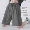 Men's Casual Black Ice Silk Sports Shorts - Lightweight & Loose Fit