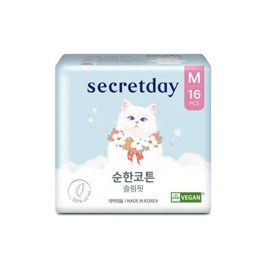 [100% Pure Cotton] Secretday Pure Cotton Slim Fit Sanitary Napkin, 6 Types, Choose 1 (Long Liner/Medium/Large/Overnight/Wearable Overnight)