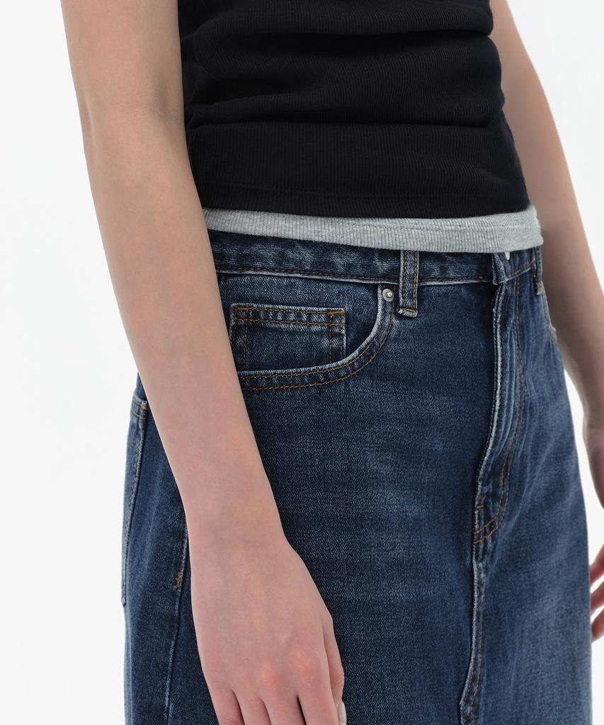 Musinsa Standard Woman Women'S Denim Maxi Skirt [Dark Blue]