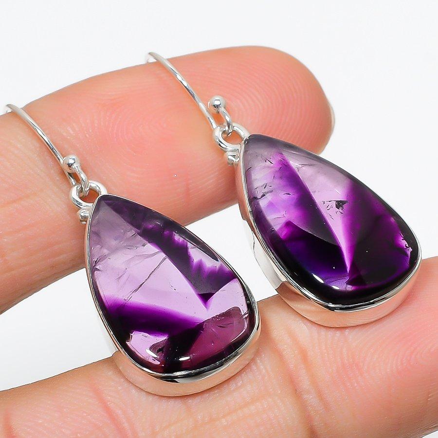 Natural Brazilian Amethyst Gemstone 925 Solid Sterling Silver Earring 1.75" R6f72