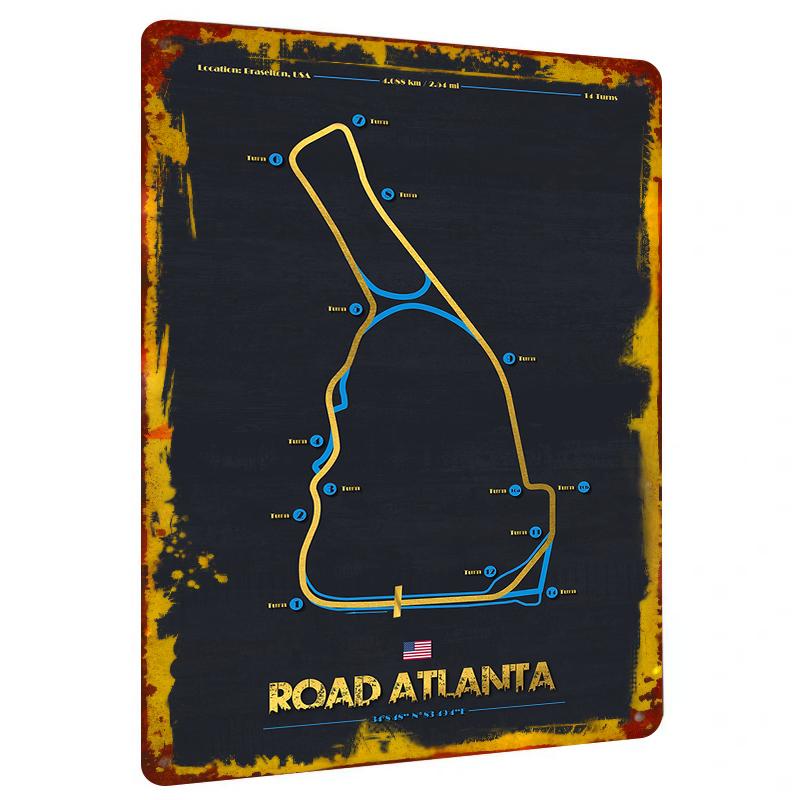 Карта гоночной трассы Road Atlanta Металлическое настенное искусство Декор гоночной трассы для дома Гаража Офиса Подарок