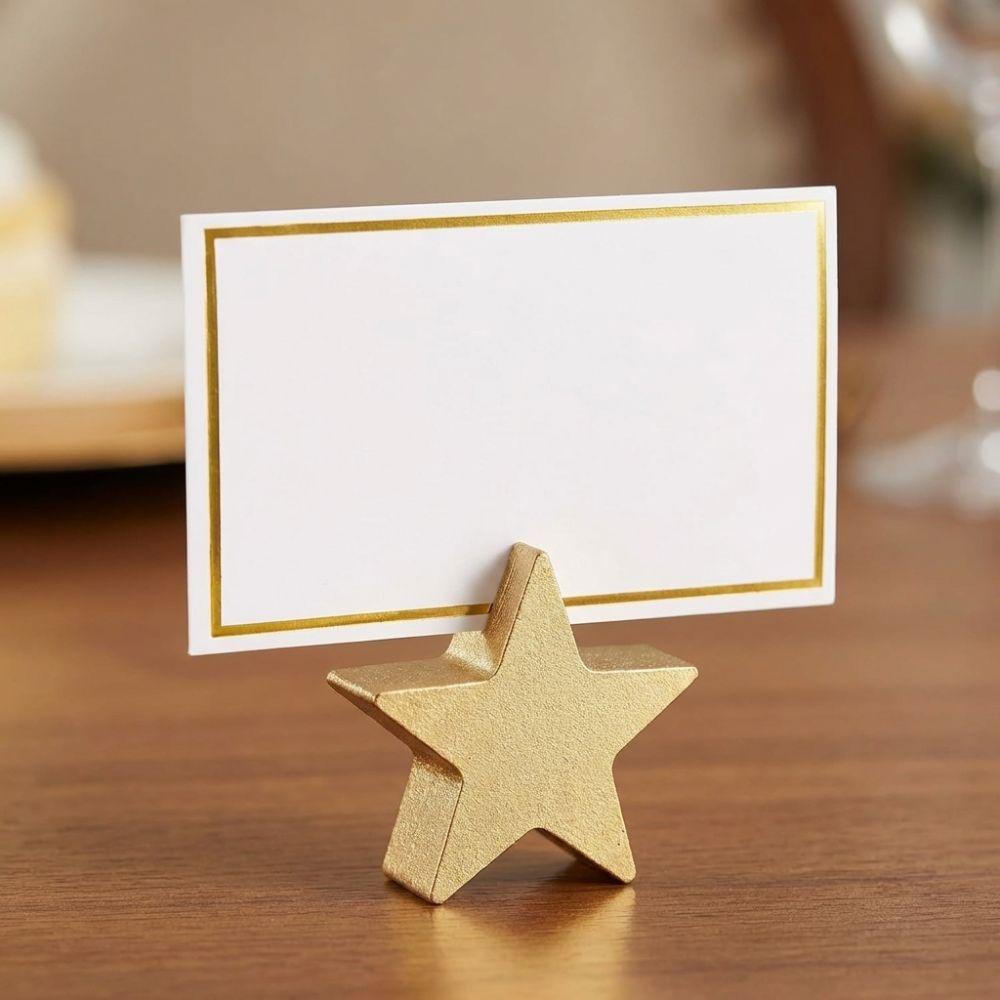 12PCS Gold Table Number Cards Stands Wooden Photo Display Stand Name Card Clips Banquet