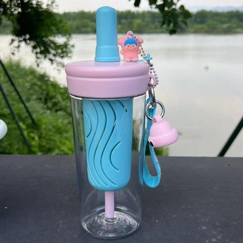 Cartoon Influencer Straw Cup: Large Capacity, Stylish for Summer, Girls' Fitness, Portable Outdoor Sports & Coffee Bottle