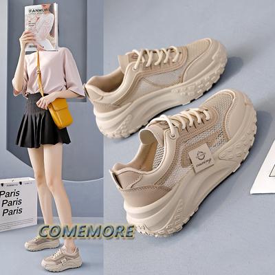 Женская обувь сетчатая дышащая корейская версия для студентов с увеличенной платформой для бега спортивная обувь для отдыха на толстой подошве со шнуровкой нескользящая