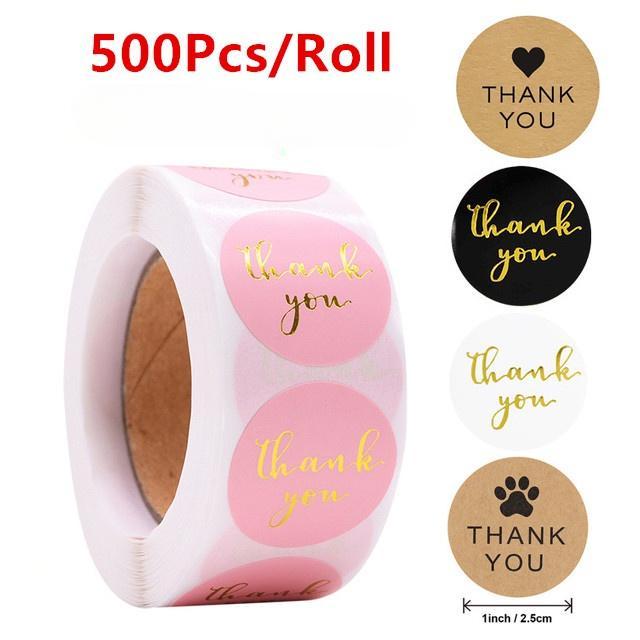 500pcs Pink Paper Label Stickers Foil Thank You Stickers Scrapbooking 1'' Wedding Envelope Seals Handmade Stationery Sticker
