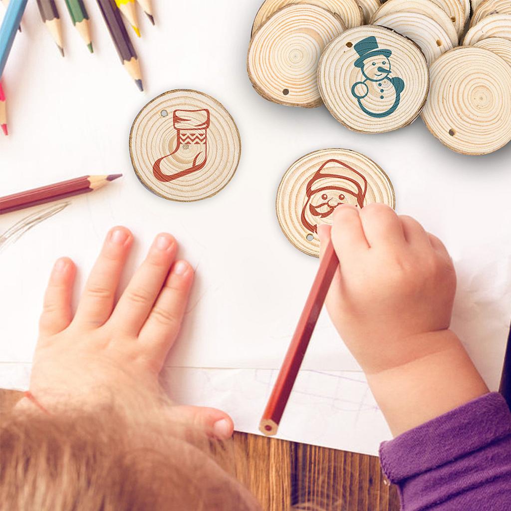 30/60Pcs Wood Slices With Tree Bark Natural Pine Round Unfinished Wood Slices Painting DIY Crafts for Wedding Christmas Decor