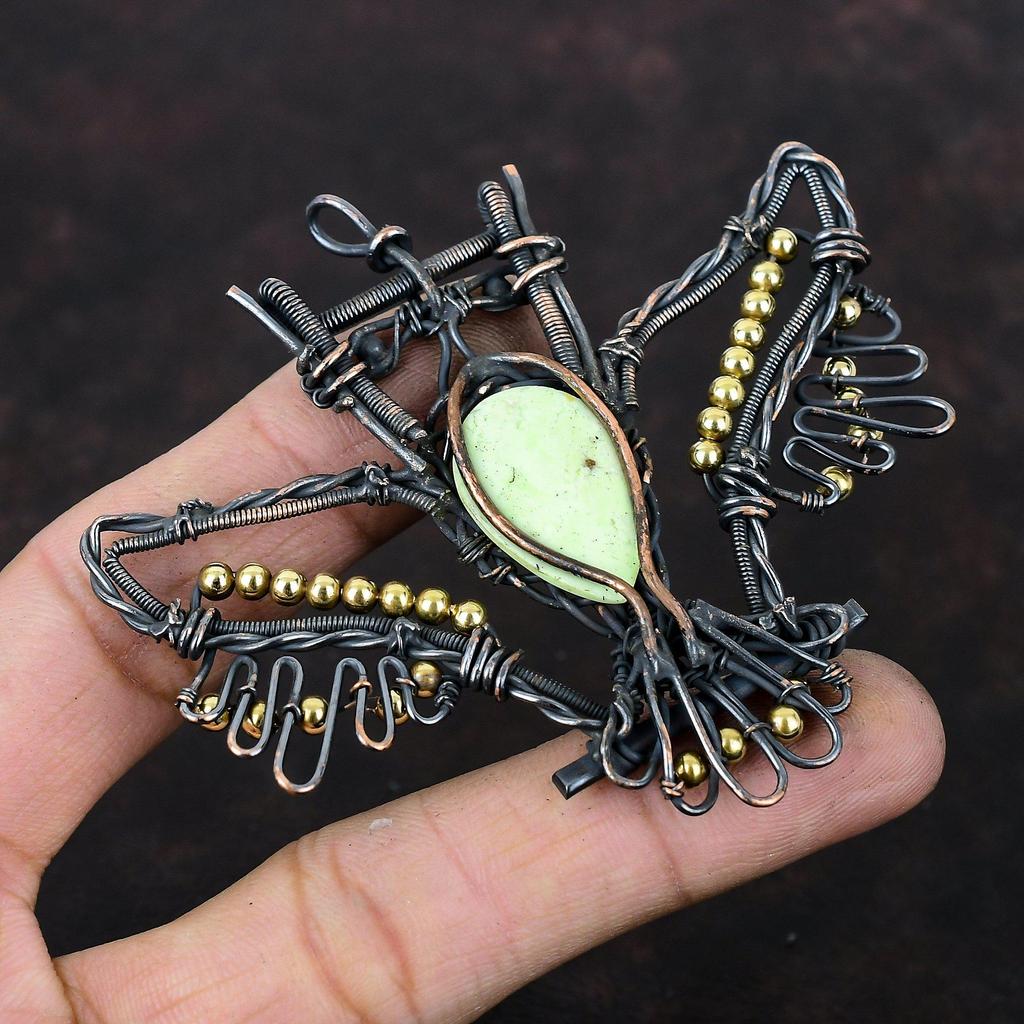 Lemon Chrysoprase Pendant Copper Wire Wrapped Pendant Gemstone Copper Jewelry Handmade Pendant Owl Pendant Wire Wrapped Jewelry Gift For Her