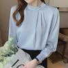 Women's Beaded Acetate Satin Chiffon Shirt - Long Sleeve, Spring 2025 Fashion Design