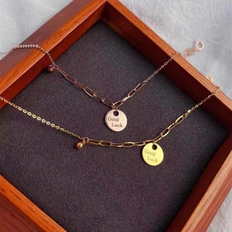 Браслет на удачу из 18-каратного золота Au750, круглая карта удачи, цвет золота, простой женский браслет из розового золота
