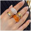 Fashion Ins Geometric Metal Smooth Ring Set Amber Resin Open Ring Rings