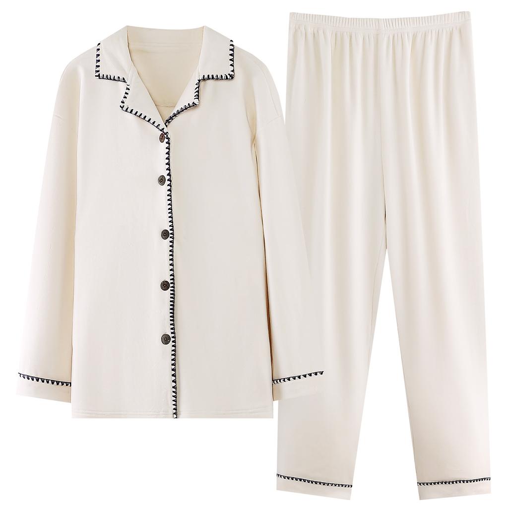 Пижама из флиса Island Женская Осенне-зимняя Зимняя Тонкий флис Кардиган С длинным рукавом Лацкан Коралловый флис Теплый Домашний костюм Комплект