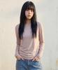 BASIC HOUSE Women'S Flowy Spandex U-Neck Oversized Long Sleeve T-Shirt Dark Beige
