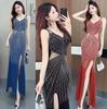 Высокие разрезы на ногах подчеркивают фигуру Хепберн celebrity dress европейский и американский горячие стразы высокая талия тонкая сетка асимметричная юбка тренд