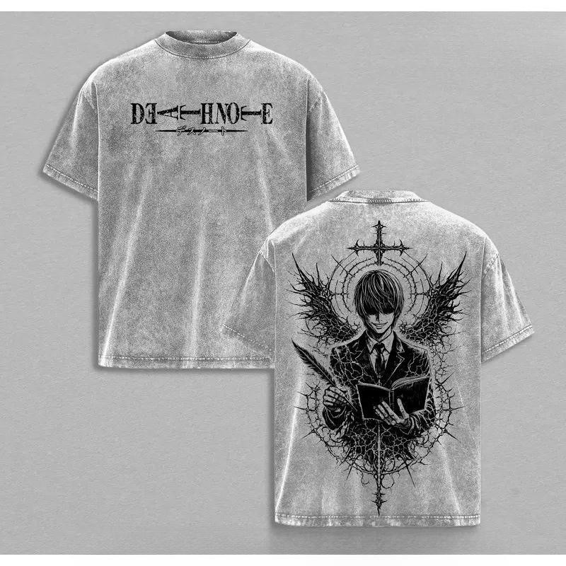 Yagami Light DEATH NOTE Graphic T Shirt Men Women Short Sleeve Cotton Tshirts Vintage Washed Tee Harajuku Male Oversized T-shirt