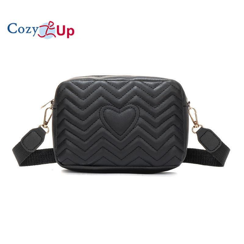Cozy Up Solid Color Diagonal Camera Bag with Wave Pattern Heart Embroidered Shoulder Bag
