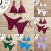 Sexy 3 Piece Bikini Set Women Solid Split Bandage Triangle Swimsuit Brazilian Biquini Female Summer Vacation Beach Bathing Suit
