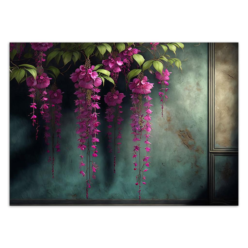 Wallpaper Hanging pink flowers concrete