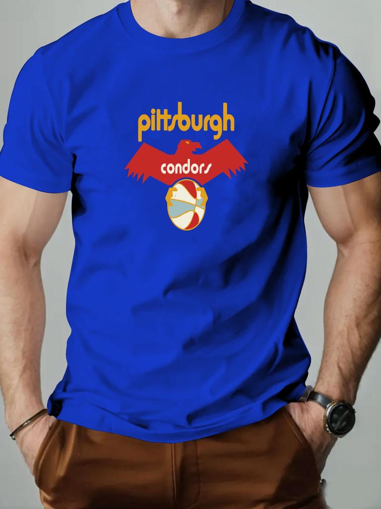 Мужская хлопковая футболка Pittsburgh Condor Летняя с круглым вырезом с коротким рукавом с графическим принтом Дышащая Модная Повседневная футболка