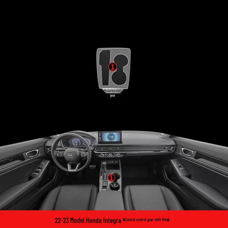 Новая защитная пленка для интерьера Honda Integra: Экран HD на центральной консоли и декоративные элементы рычага переключения передач.