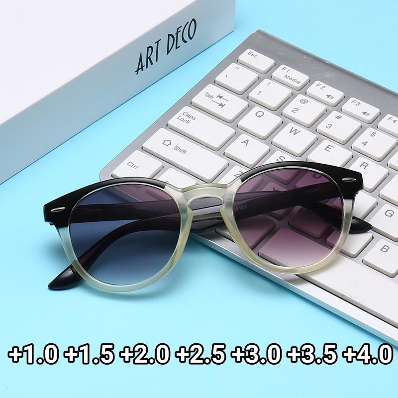 Stylish Unisex Round Reading Sunglasses Female Male Gradient Hyperopia Computer Presbyopia Reading Eyewear Diopters +1.0 to +4.0