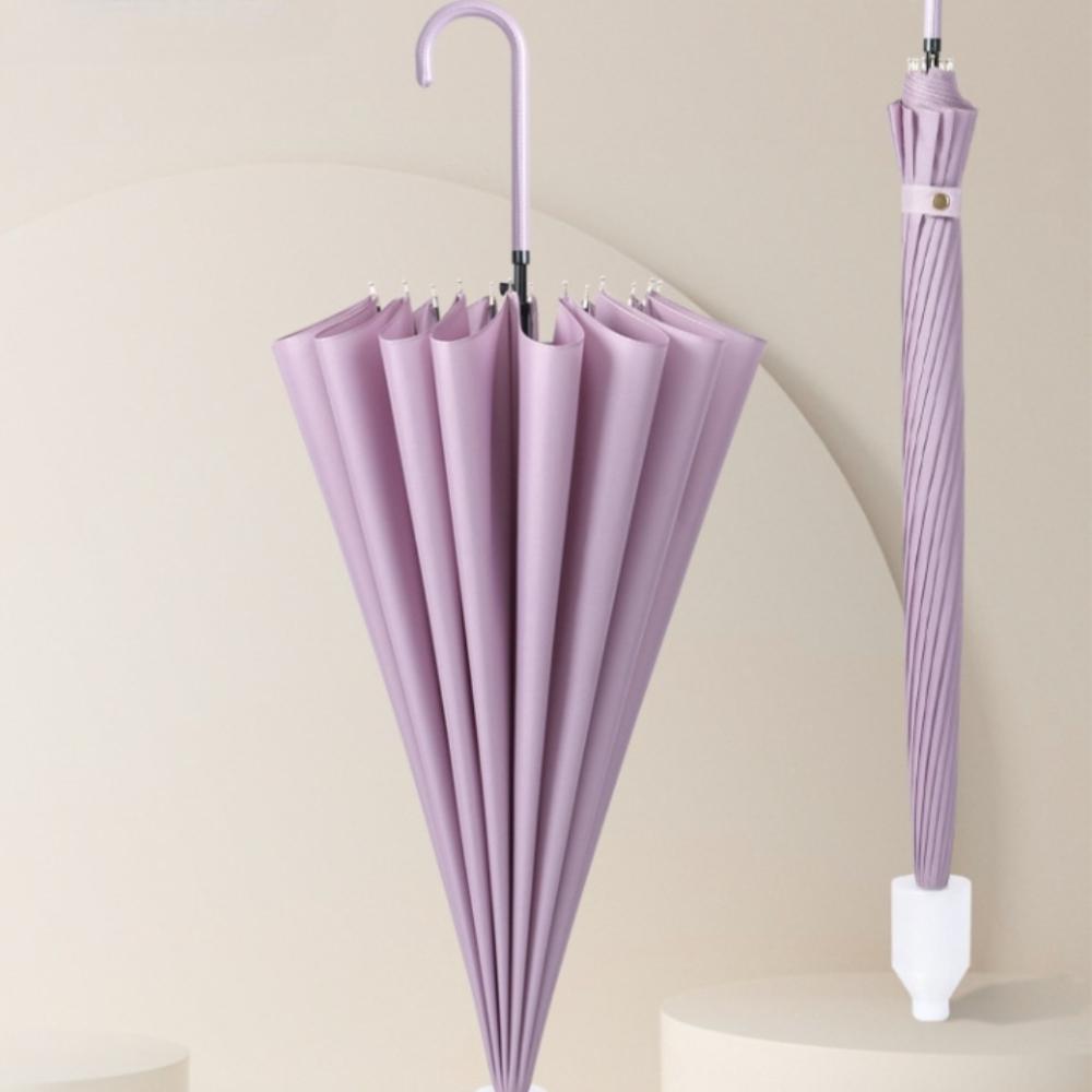 16 Bone Small Umbrella Long Straight Rod Umbrellas Handle Long PVC Waterproof High Density Durable Sturdy Solid Color Umbrella