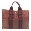 HERMES Half Leather Fourre ToutPM Tote Bag Hand Bag Leather/Canvas wine-red