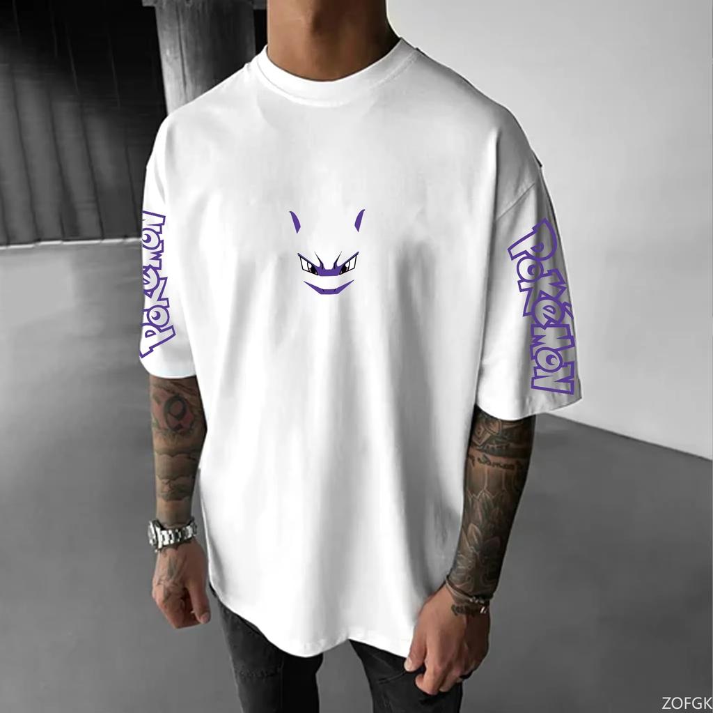 Anime Pokemon Print Oversized Men's T Shirts Summer Y2k Clothing Women's Short Sleeve Tee Cotton Casual Tops Hip-hop Streetwear