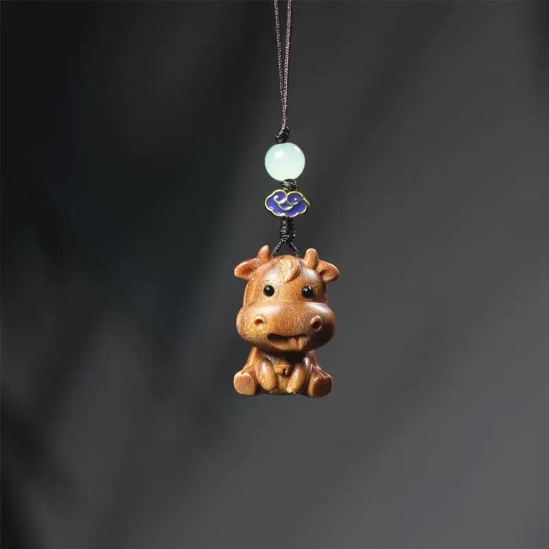 Cliff Cypress Zodiac Wood Carving Pendant Keychain