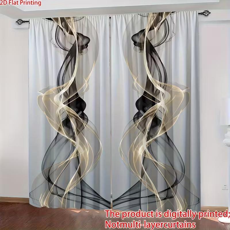 2pcs Black Gold Abstract Smoke Patterned Curtains   Design for Living Room Bedroom Modern Home Window  Rod Pocket Curtains