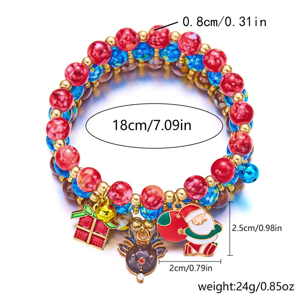 3Pcs/Set Merry Christmas Tree Snowman Santa Claus Bracelets For Women Men Acrylic Beads Christmas Deer Bracelet New Year Jewelry