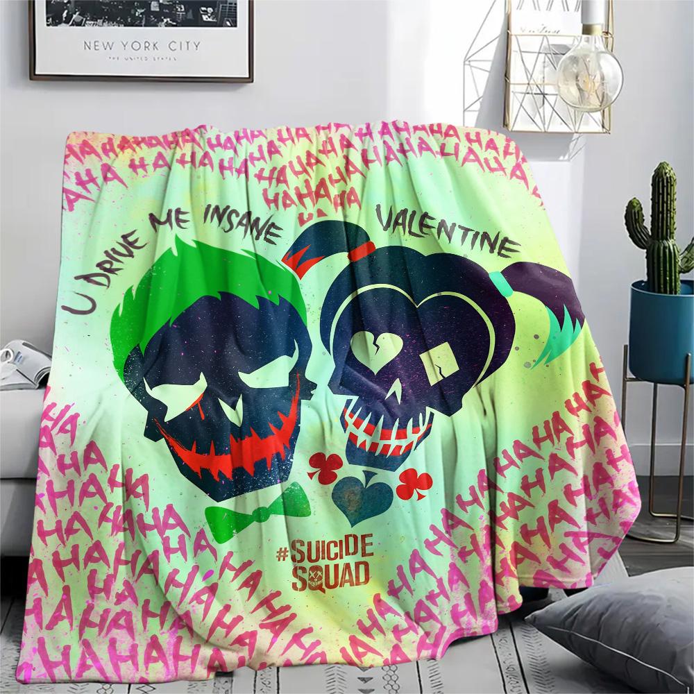 Joker and Harley Quinn Flannel Blanket, Warm Comfortable Throw for Home Decor, Ideal Gift for Superhero Movie Fans