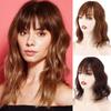 Women Short Hair Extensions with Bangs Natural Wavy Clip On Synthetic Fiber Wig Suitable for Cosplay Party Daily Use