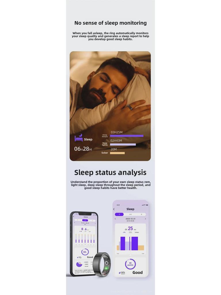 Bluetooth-умное кольцо: Кислород в крови, пульс, сон и трекер шагов, водонепроницаемый