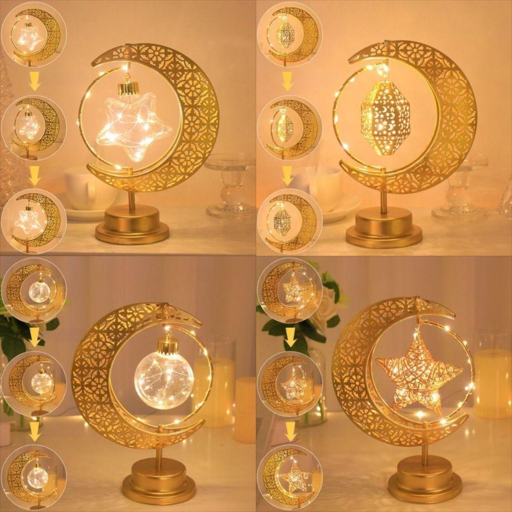 Star Moon Ramadan Night Light Rotatable Home Decoration Light Festival Eid