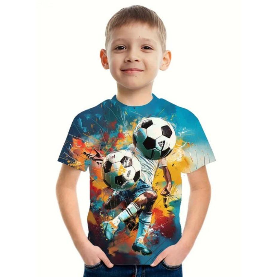 Детские футболки для футбола с круглым вырезом, топы из полиэстера, повседневная спортивная одежда, удобные футболки с коротким рукавом и 3D-принтом