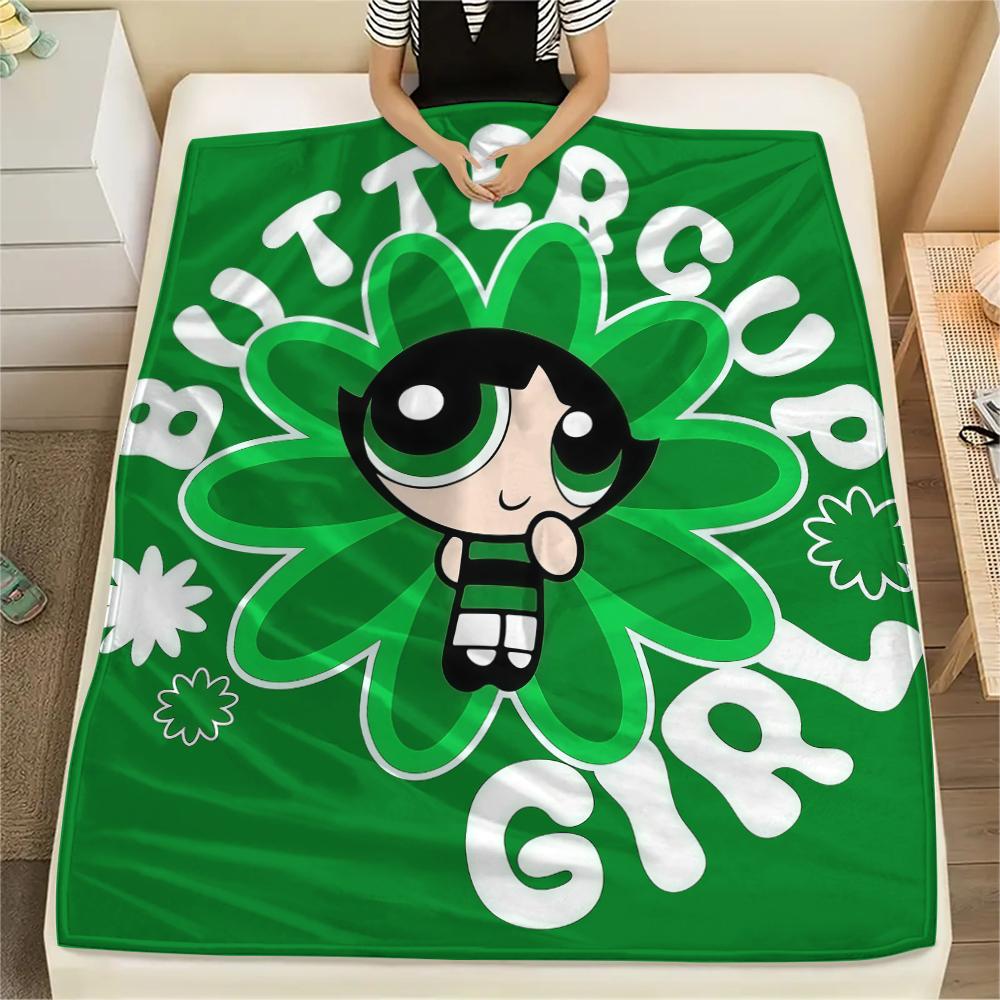 Powerpuff Girls Buttercup Cool pattern Flannel Blanket, High quality Comfortable for All Seasons, Home Decor, Warmth and Comfort, Perfect for Gifts.