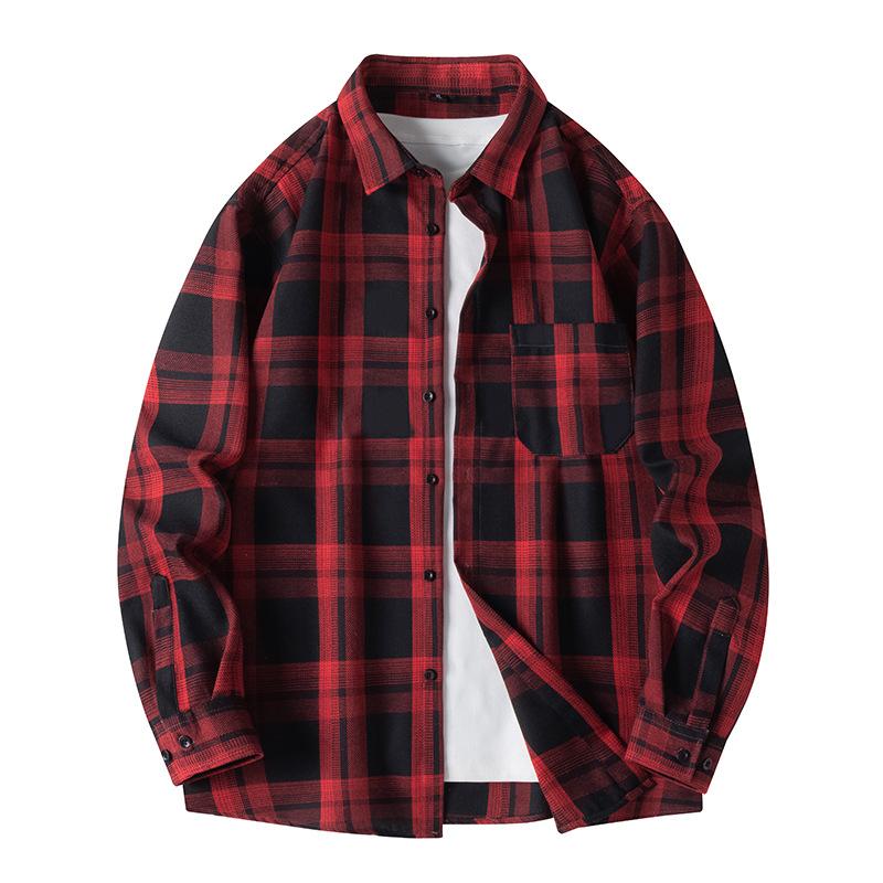 Plaid Spring New Shirt Trendy Plaid Style Casual Breathable Long Sleeve Jacket Teen Men's Top