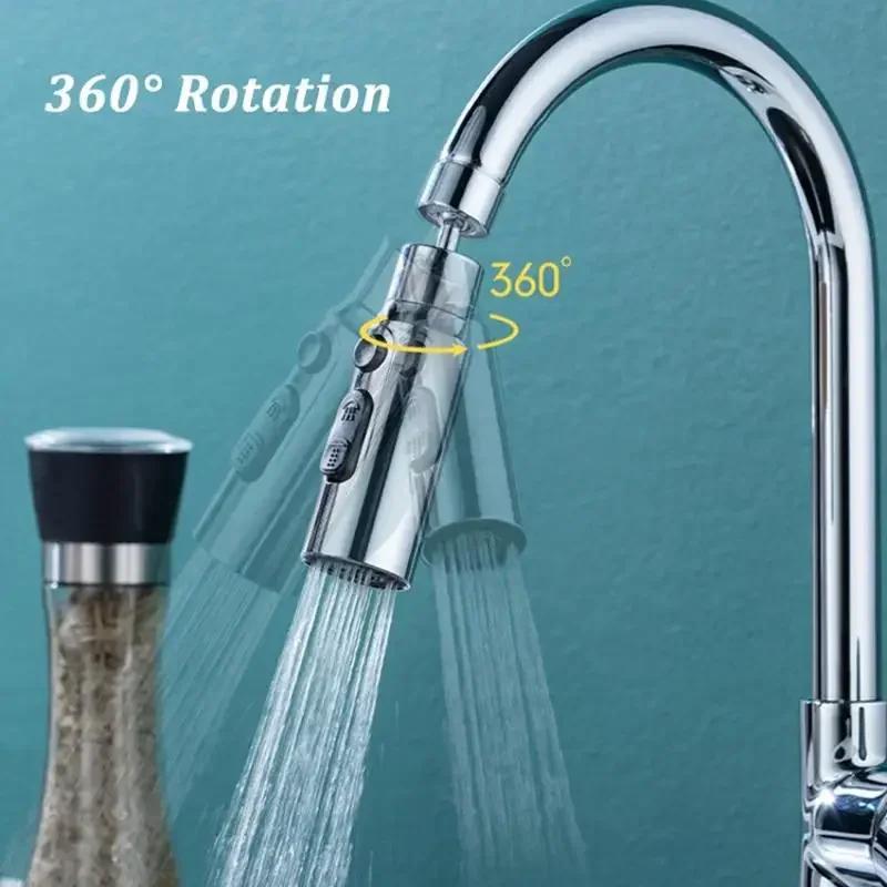 Аэратор для кухонного крана, 3 режима, универсальный, вращающийся на 360 градусов, удлинитель для крана с защитой от брызг, насадка для экономии воды на кран для умывальника