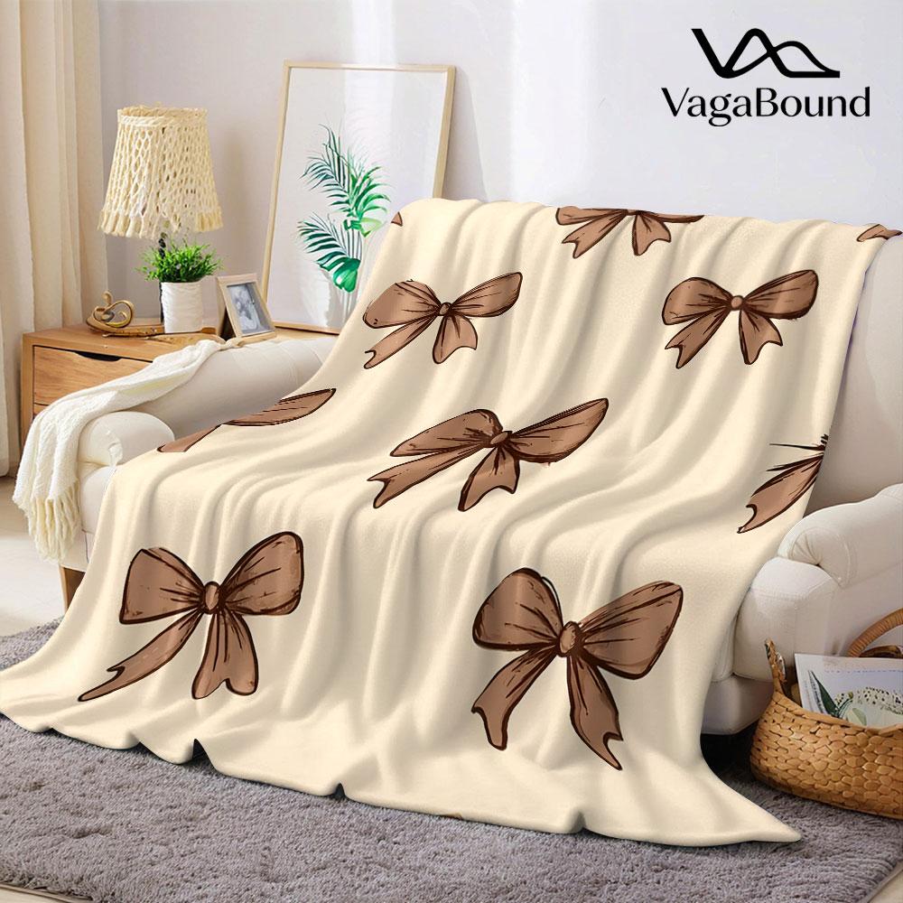 Sketch Bow Tile Flannel Blanket Warm Soft Halloween Christmas Decorative Couch Warm Cozy All-Season Gift
