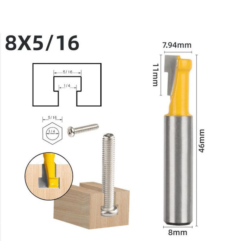 1/3 шт., фреза с Т-образным пазом, шестигранный болт, отверстие для ключа, замочная скважина 6,35 мм, 6 мм, 8 мм, хвостовик, деревообрабатывающий фрезерный станок, концевая фреза