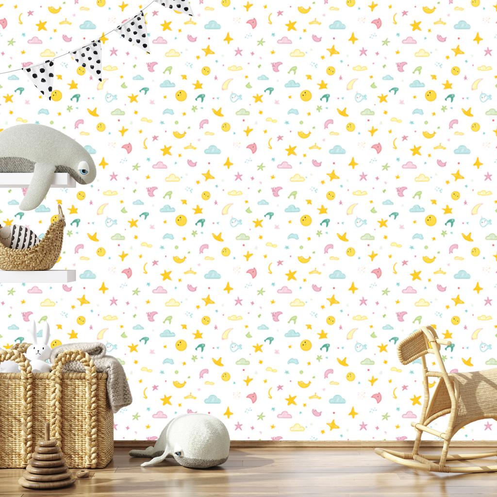 Summer wallpaper white, cream and yellow for living room and bedroom 50x1000