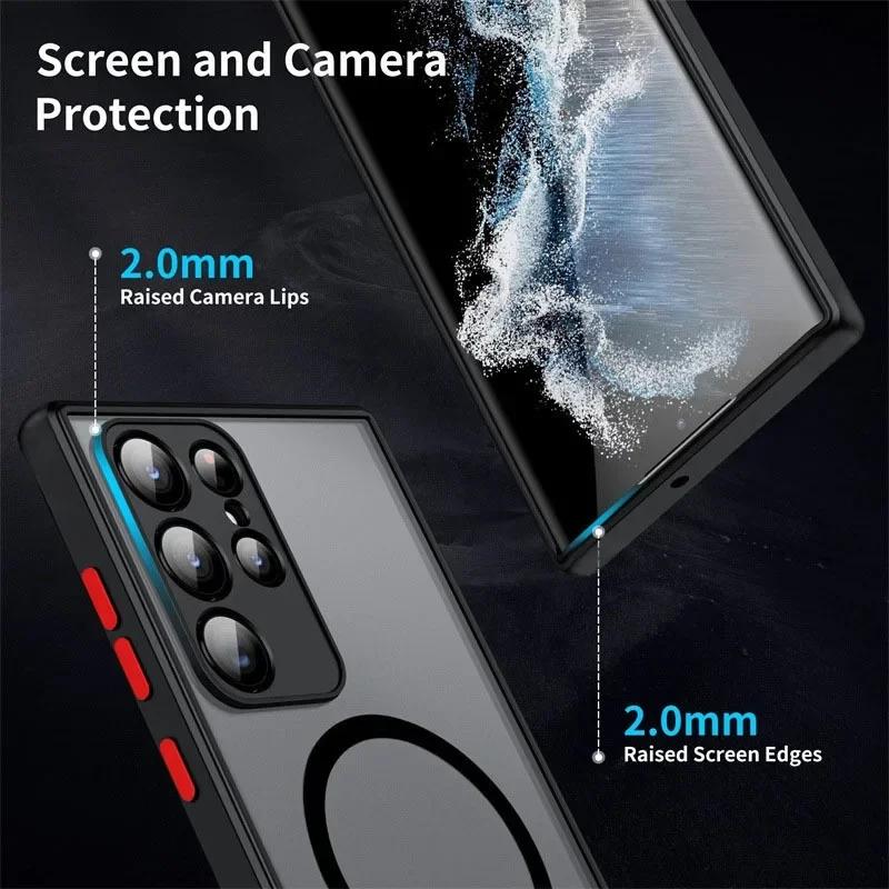 Матовый Магнитный Чехол Для Samsung Galaxy S25 Edge S24 Ultra S23+ S22 S21 FE A56 A55 A54 A36 A35 A34 A16 A15 5G Полупрозрачная Крышка