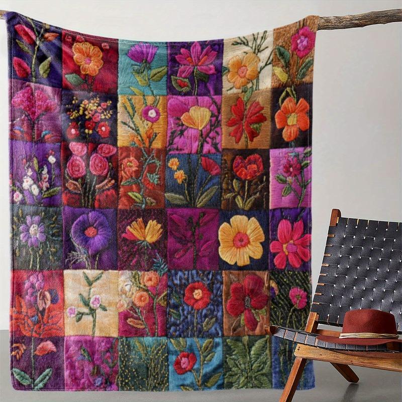 Винтажный зеленый клетчатый фланелевый плед с цветочным узором мягкий уютный для дивана кровати машины офиса кемпинга | Подарочный плед для любого сезона в стиле ретро