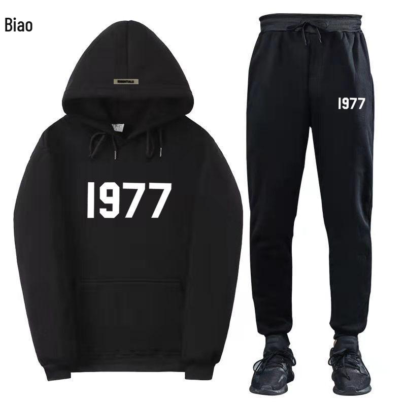 ESSENTIALS 1977 Модный флисовый комплект с худи - Унисекс Свободный крой Свитшот