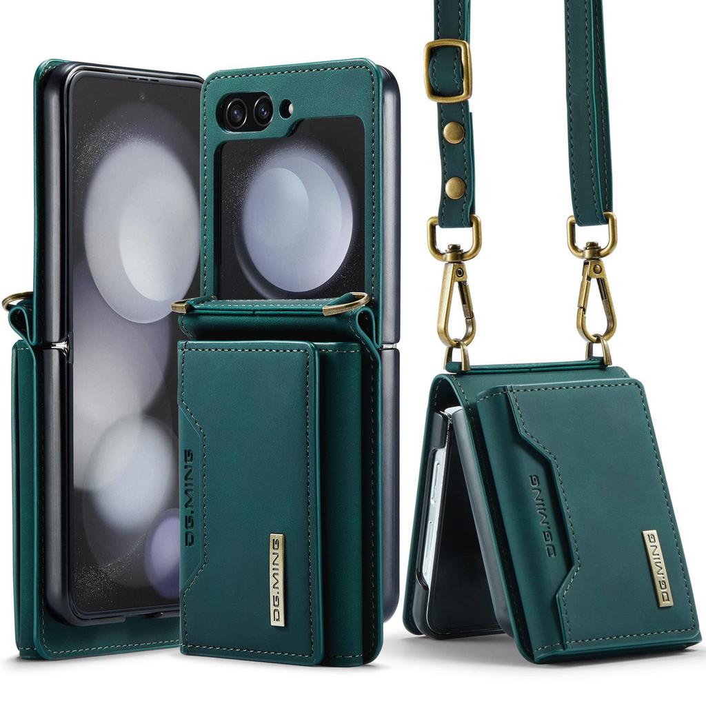 Кожаный чехол M2 для Samsung Z Flip5/4: Кошелек и держатель карт с плечевым ремнем