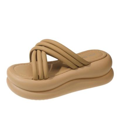 Модные 7 см каблуки толстые тапочки женские сандалии на танкетке с перекрестными ремешками на платформе женские летние модные толстые пляжные сандалии Mujer 2024