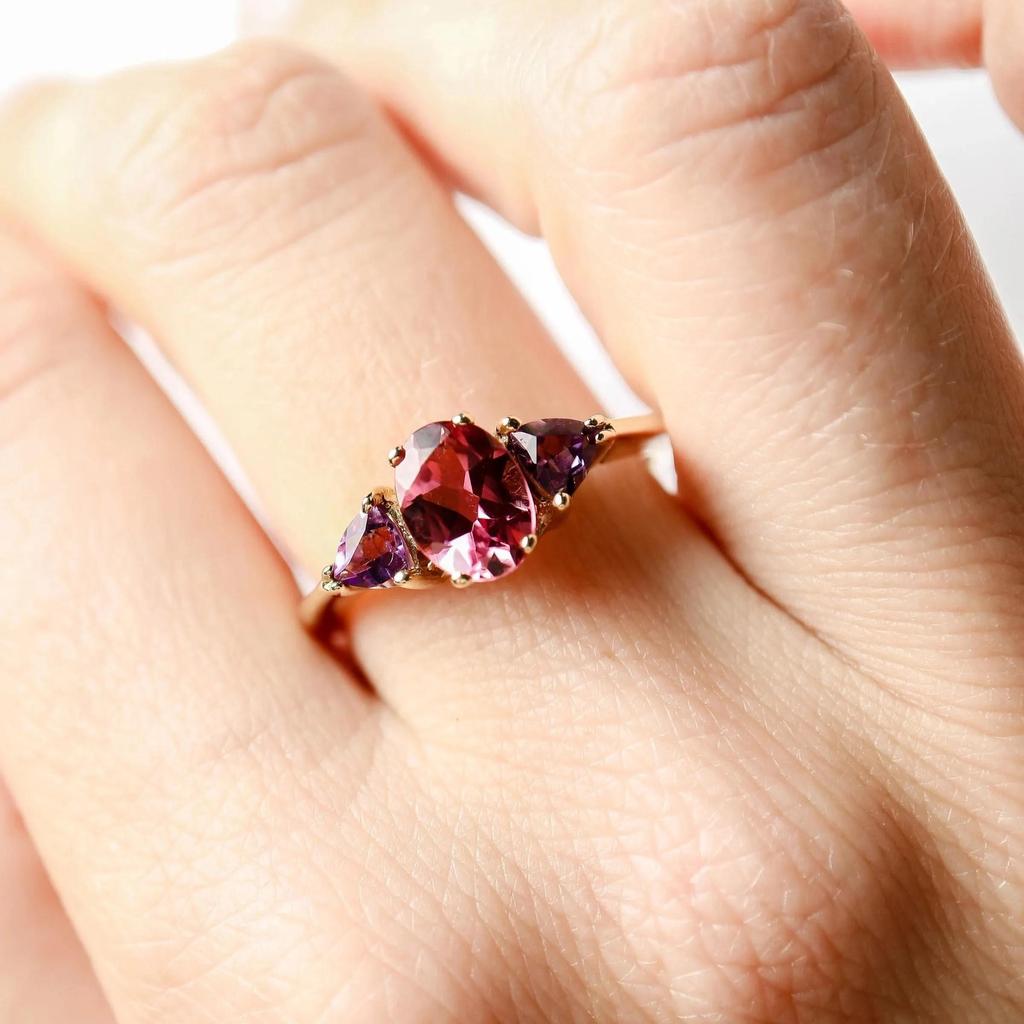 Овальное рубиновое помолвочное кольцо: Позолоченное свадебное кольцо из желтого золота с аметистовым акцентом: Украшения в стиле ар-деко для невесты, свадебный подарок для женщин