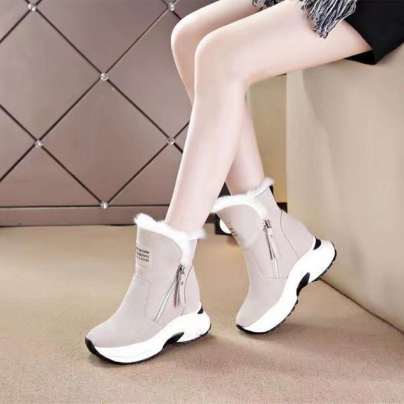 Shoes Women Suede Snow Boots Warm Plush Slip-on Zipper Fashion Woman Winter Women's Shoes Mid-Calf Ladies Booties