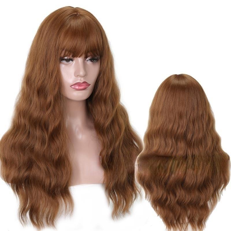 Женская мода с длинным вьющимся париком с челкой